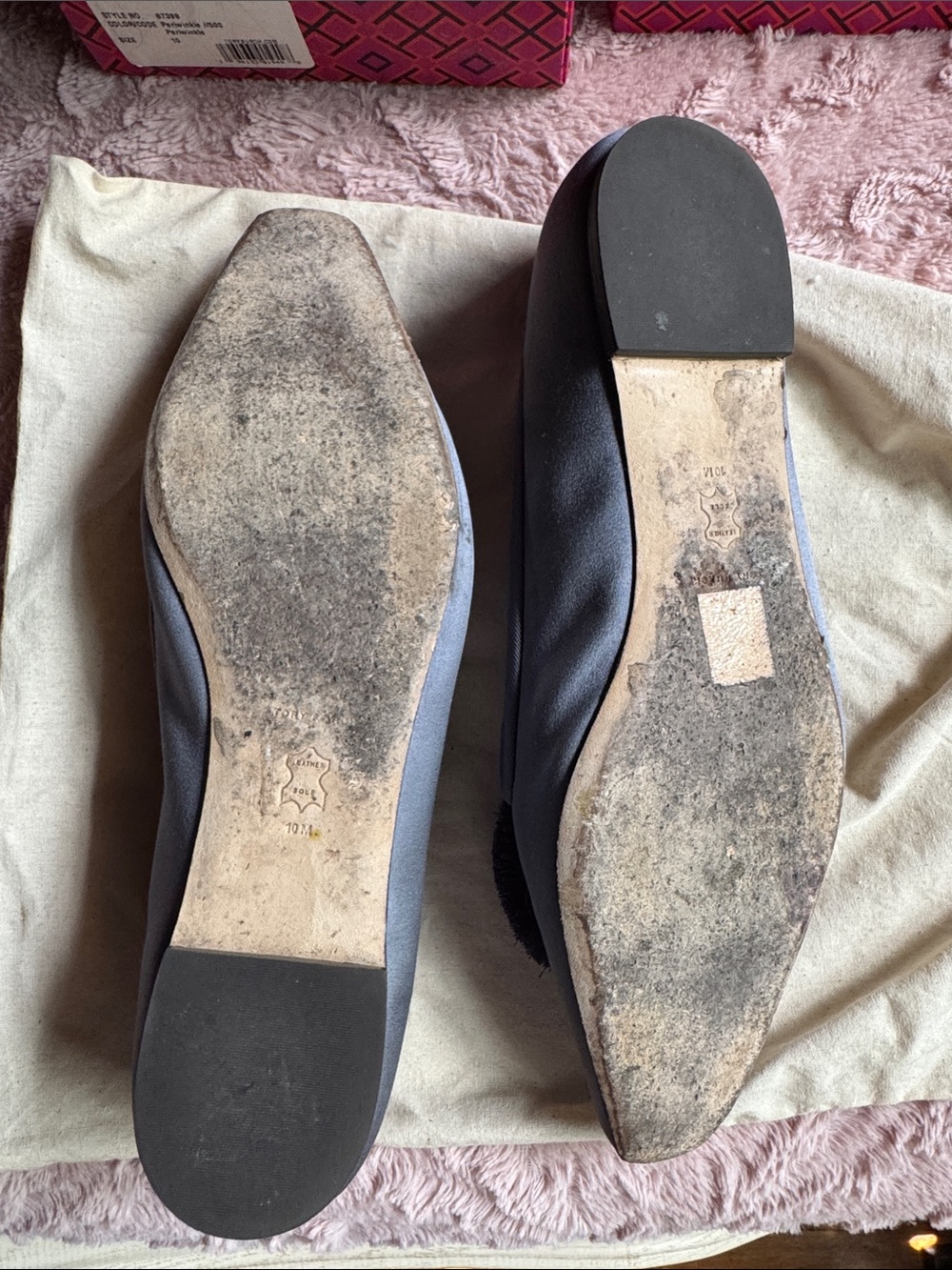 Tory Burch Slate Gray Leather Pom-Pom Loafers - Picture 8 of 14
